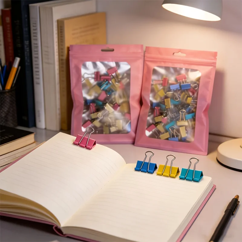 Binder Clip Assorted - คลิปหนีบกระดาษสแตนเลสแบบหางยาว คละสี 50 ชิ้น คลิปหนีบกระดาษหลากสี ชุดอุปกรณ์สำนักงานโลหะ
